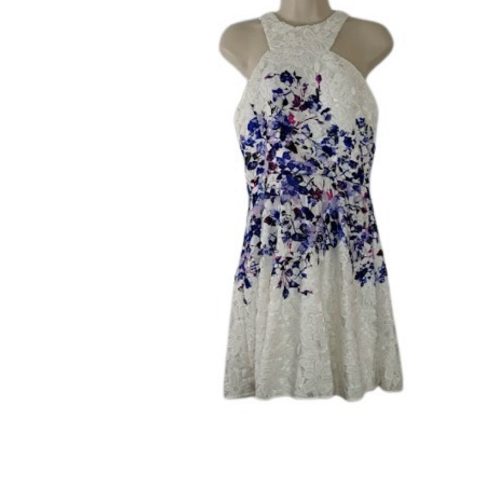 Jay Godfrey Womens Mini Fit and Flare Dress White Purple Floral Crochet 8 - Picture 6 of 8